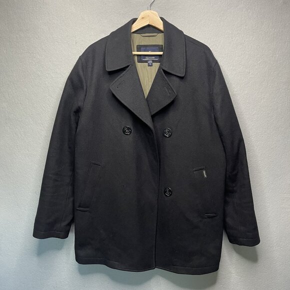Faconnable Blazer Men's Black Wool Blend Double Breasted Pea Coat M - Picture 1 of 8